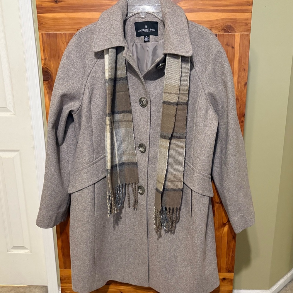 London Fog Wool Blend Coat with Scarf